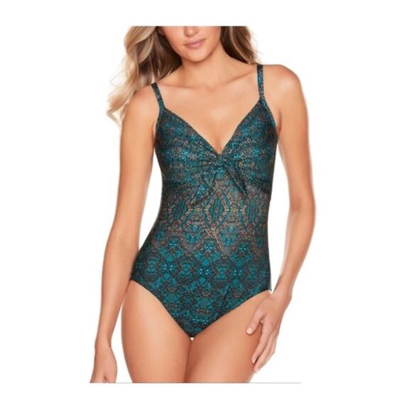 Miraclesuit Pin-up One Piece Swimsuit Pin Underwire Slimming Nile Blue Sz 16 NWT - Picture 1 of 7